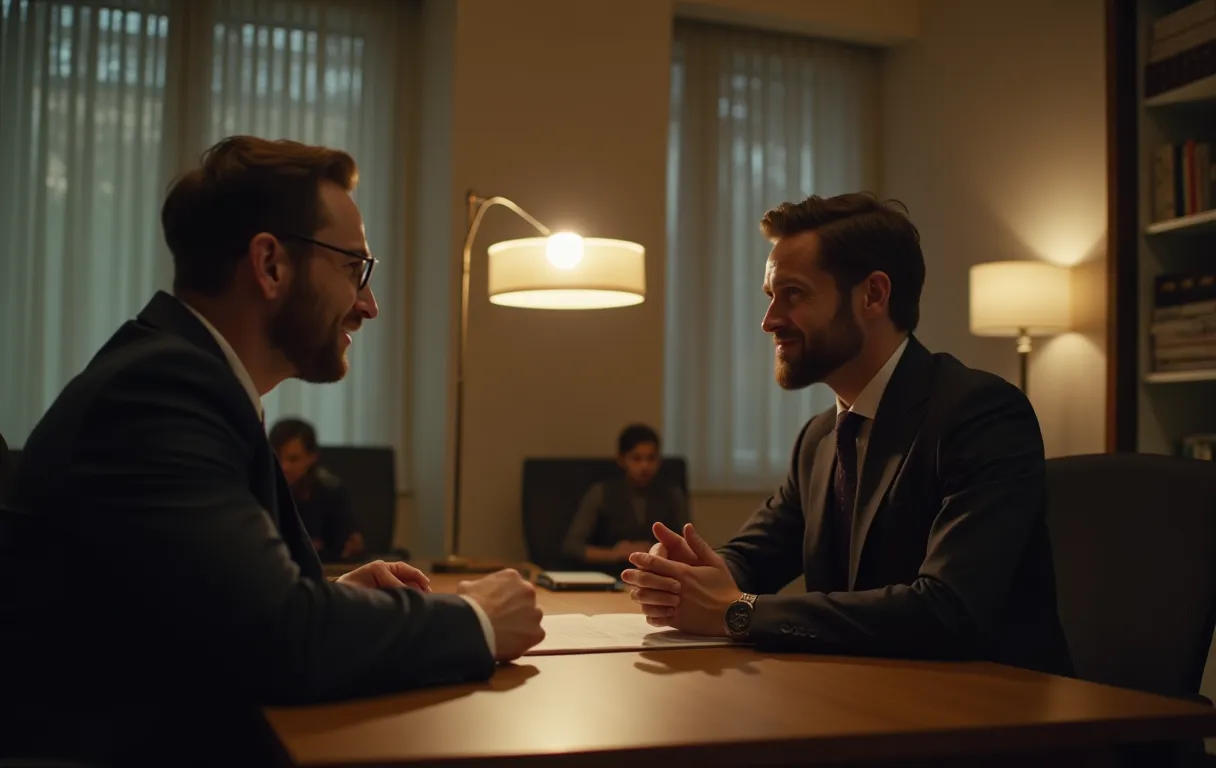 An actor meeting with a talent agent in an office