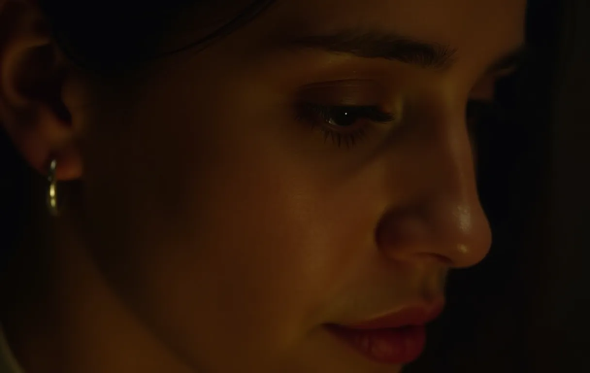 A close-up of an actor in a moment of genuine emotion