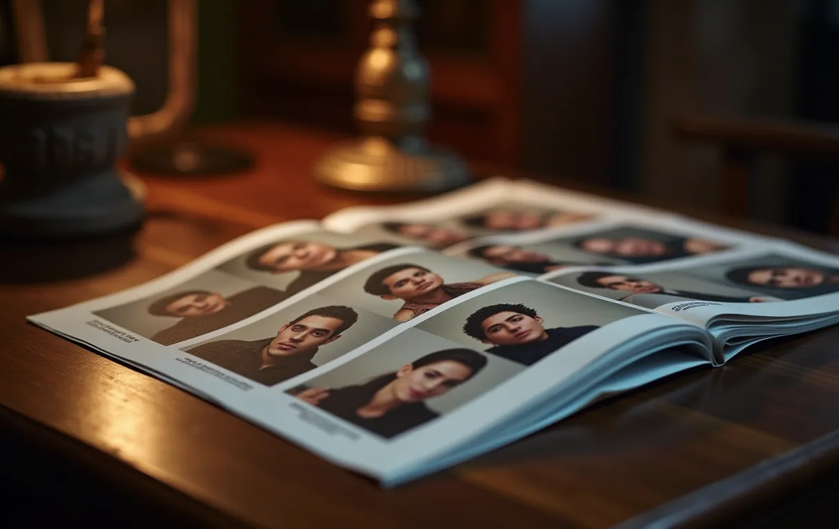 A contact sheet of actor headshot options