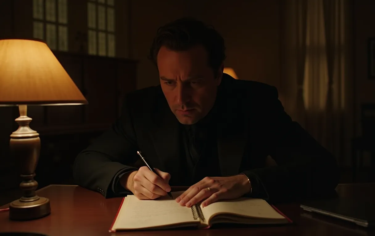 An actor working from a script with notes in English and Spanish
