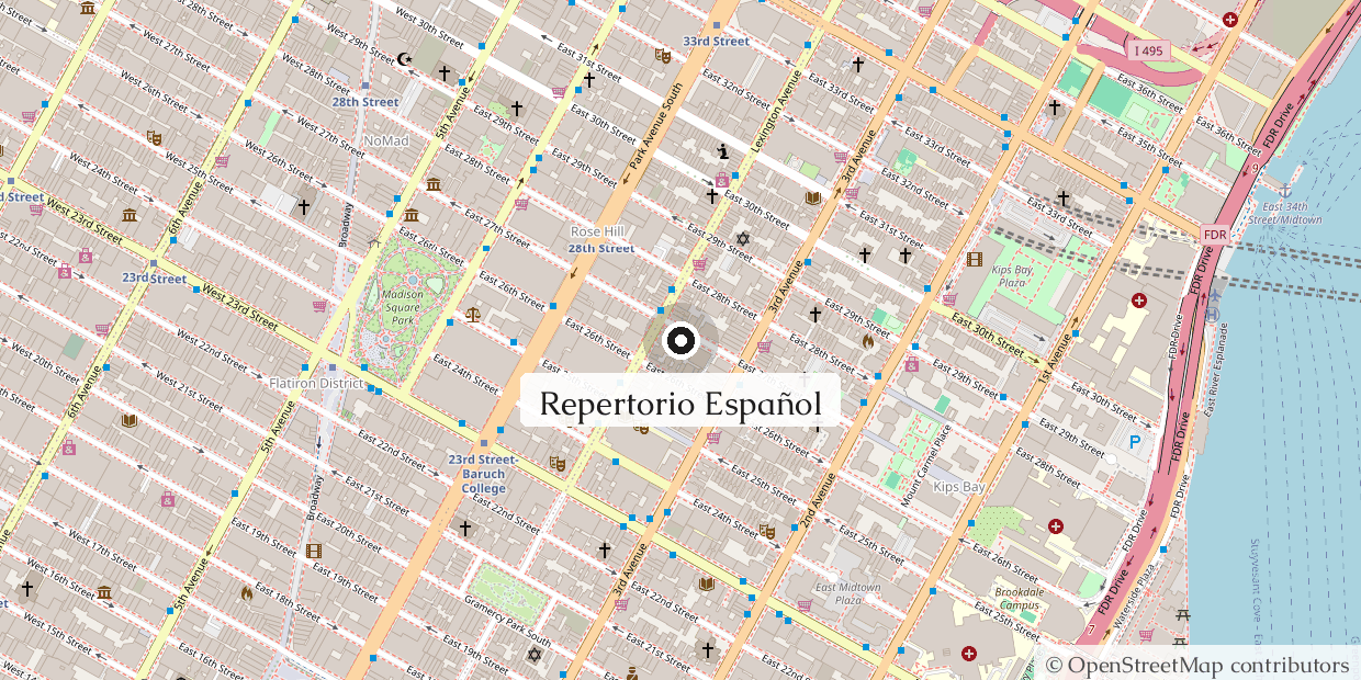 Map showing Repertorio Espa&ntilde;ol at 138 East 27th Street, Kips Bay, Manhattan, New York